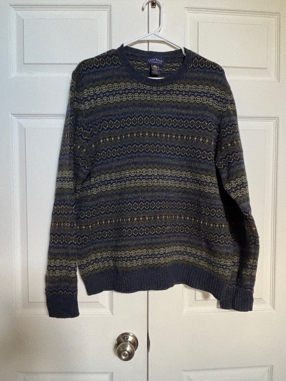 Club Room Men’s L 100% Lambswool Fair Isle Sweater Vintage Hong Kong